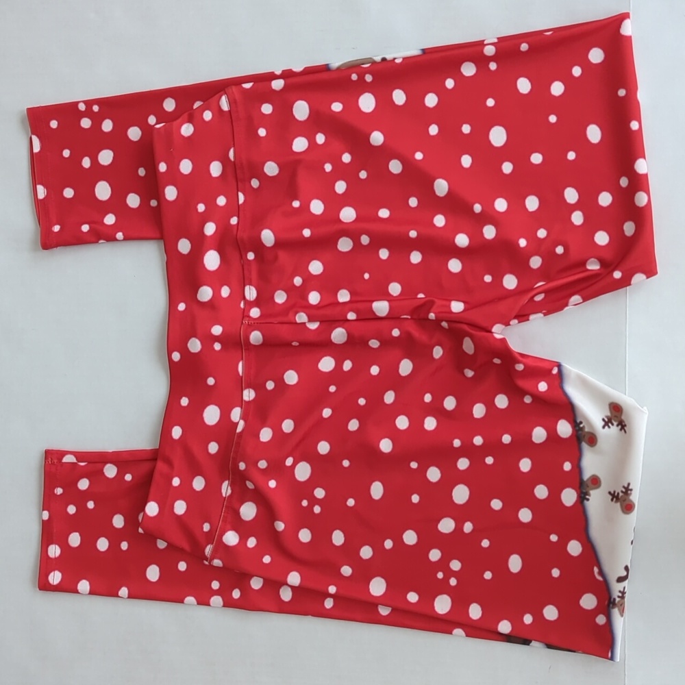 Christmas Polka Dot Reindeer Holiday Legging Pants XL Red White - Picture 7 of 12